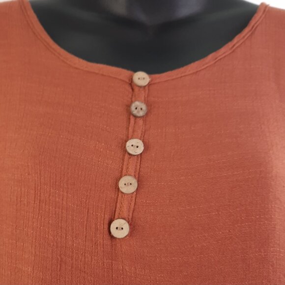 Large minimalist Copper Orange Long Sleeve Summer bohemian’s Tunic dress - Picture 5 of 7